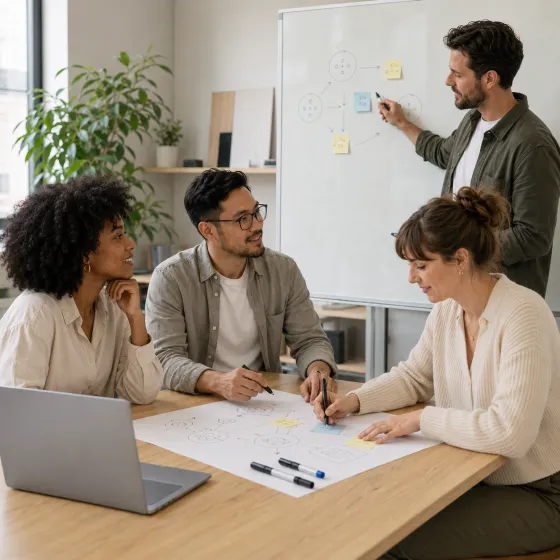 Équipe d'agence collaborant autour d'une table