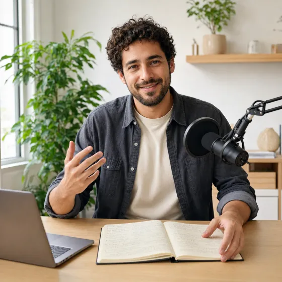 Créateur de contenu en train d'enregistrer à son bureau