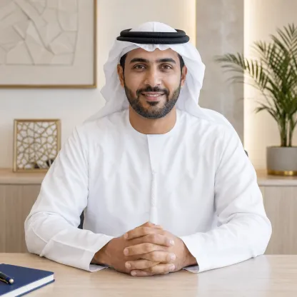 Professionnel arabophone souriant à un bureau
