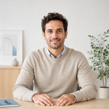 Professionnel francophone souriant à un bureau